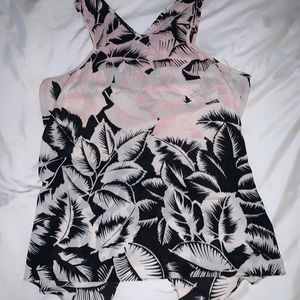 pink and black tropical pattern blouse